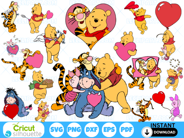 Pooh and Friends Valentine's Day SVG Bundle 3