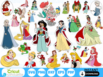 Disney Princess Christmas SVG Bundle Cricut Silhouette